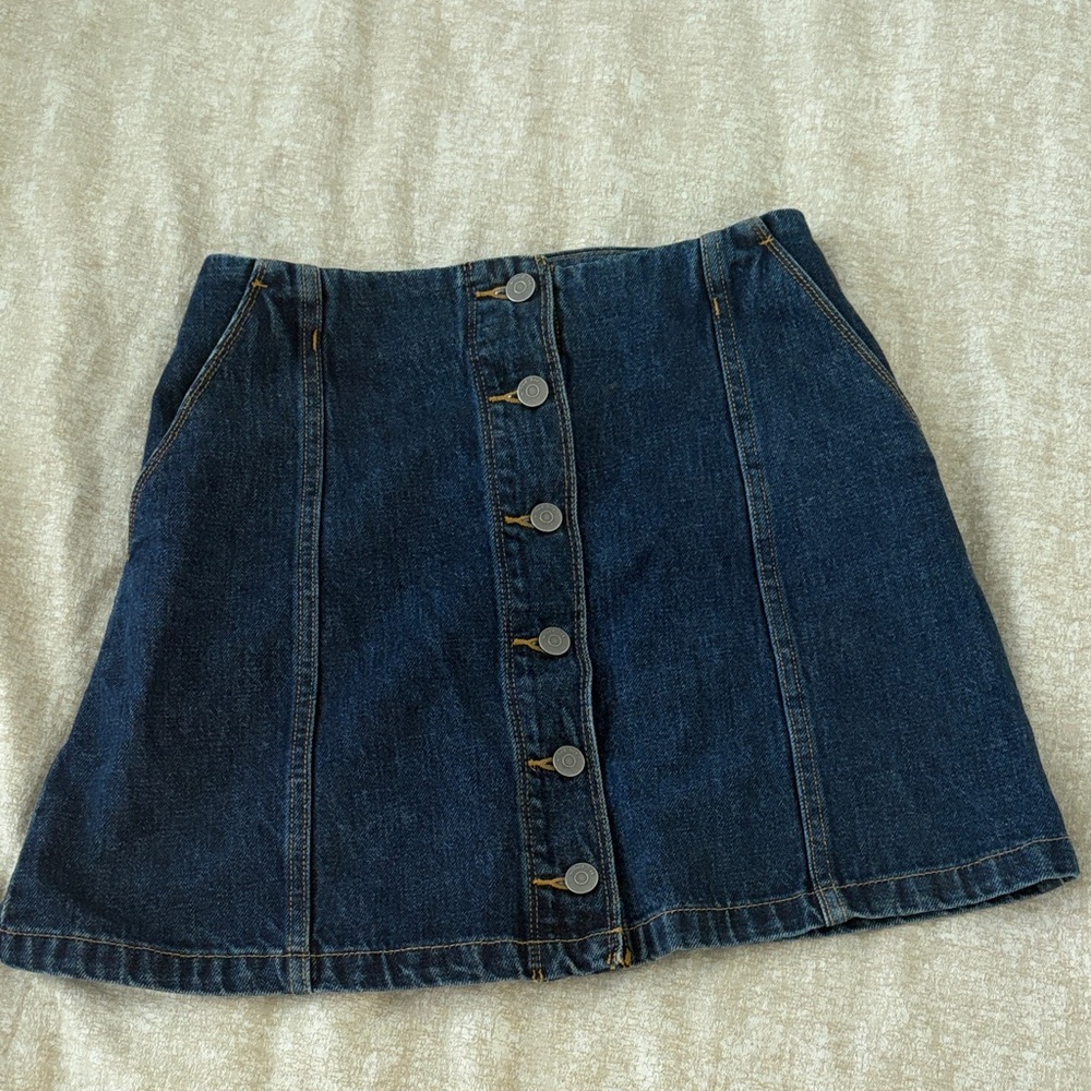 Wilfred Dark Blue Button-Front Mini Skirt